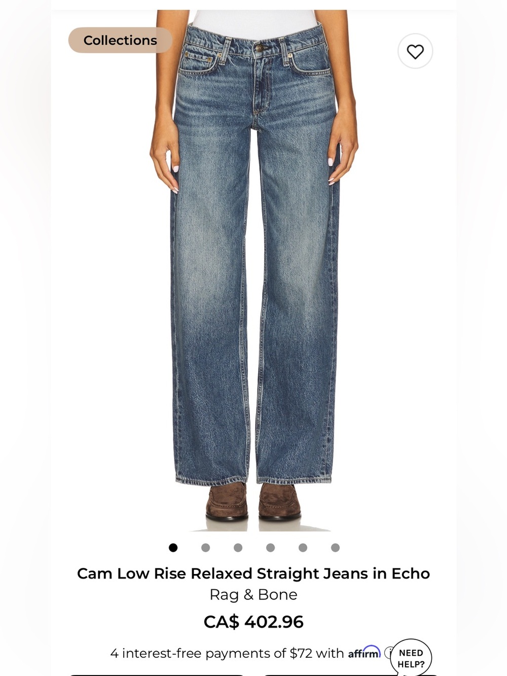 Rag & bone $402 “Cam” Low-Rise Relaxed Straight Jeans in the Echo wash